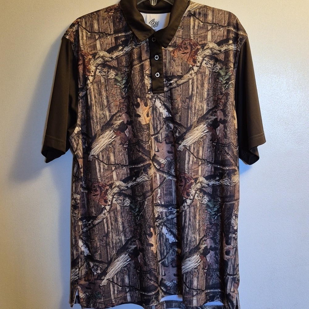 WICK WEAR BOO, MENS POLO CAMOFLAGE POLO SHIRT, SIZE LARGE.